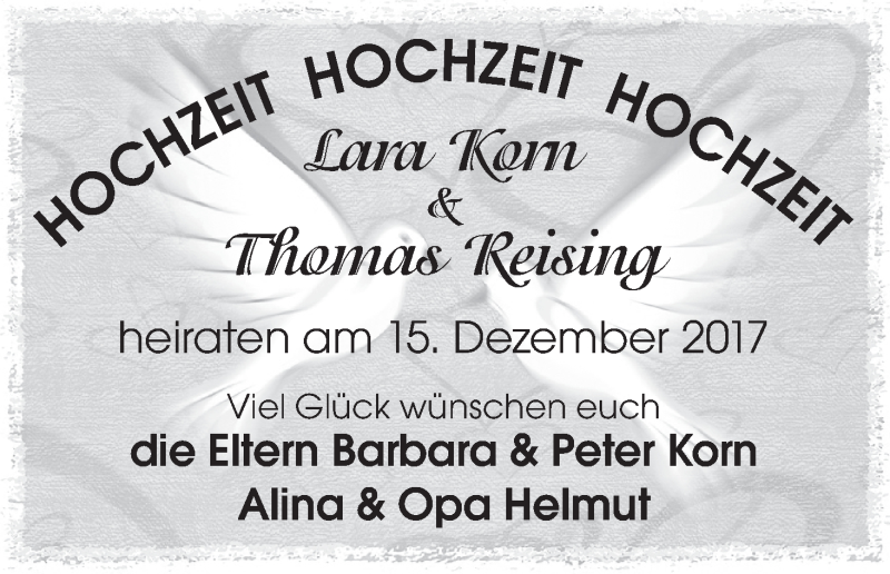 Hochzeitsanzeige von Lara Korn von Die Norddeutsche