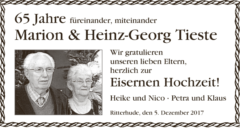 Hochzeitsanzeige von Marion Tieste von Osterholzer Kreisblatt