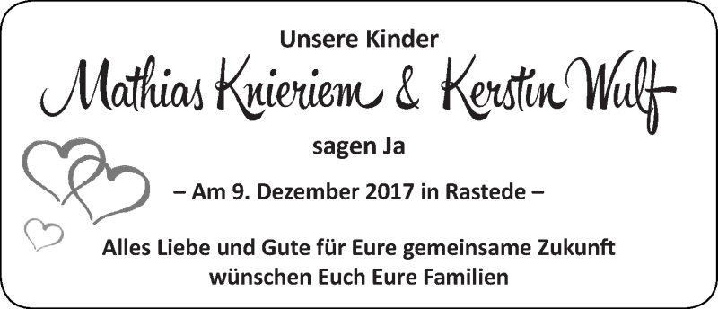 Hochzeitsanzeige von Mathias Knieriem von WESER-KURIER