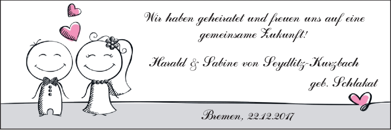 Hochzeitsanzeige von Sabine von Seydlitz-Kurzbach von WESER-KURIER