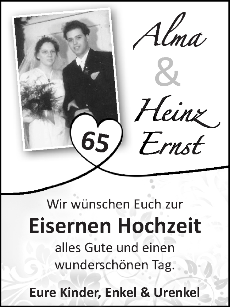 Hochzeitsanzeige von Alma Ernst von WESER-KURIER