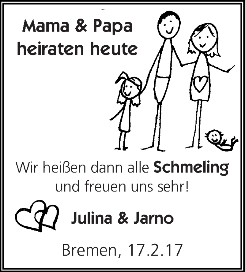 Hochzeitsanzeige von Mama Schmeling von WESER-KURIER