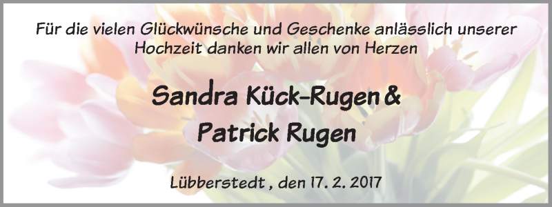 Hochzeitsanzeige von Sandra Kück-Rugen von Osterholzer Kreisblatt