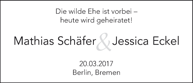 Hochzeitsanzeige von Mathias Schäfer von WESER-KURIER