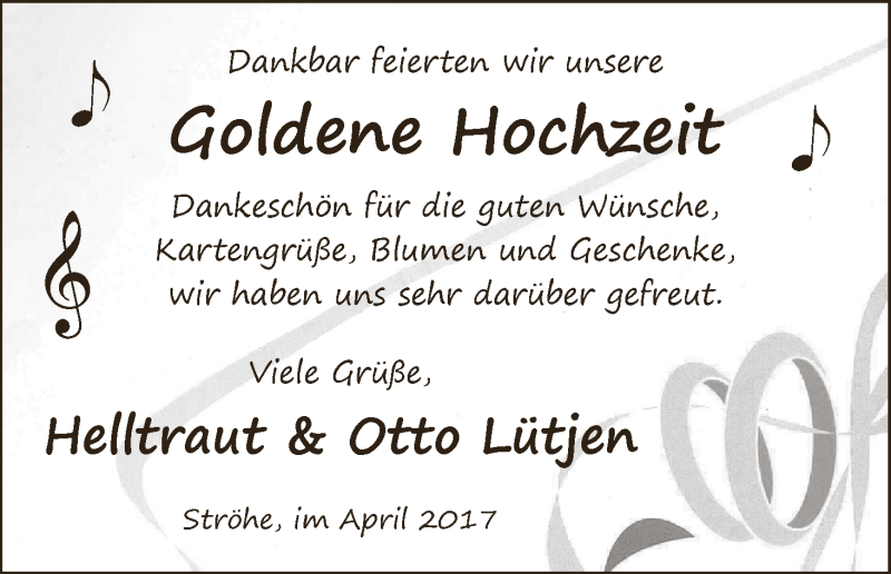 Hochzeitsanzeige von Helltraut Lütjen von Osterholzer Kreisblatt