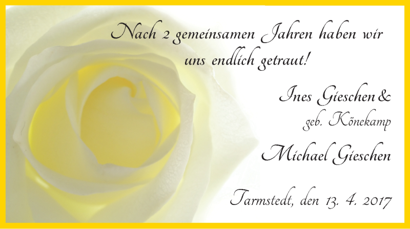 Hochzeitsanzeige von Ines Gieschen von Wuemme Zeitung