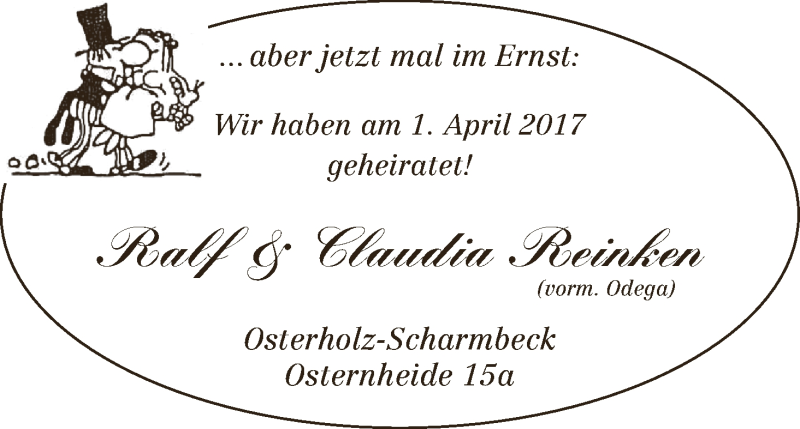 Hochzeitsanzeige von Claudia Reinken von WESER-KURIER