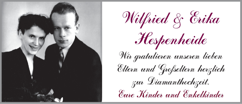Hochzeitsanzeige von Wilfried Hespenheide von WESER-KURIER