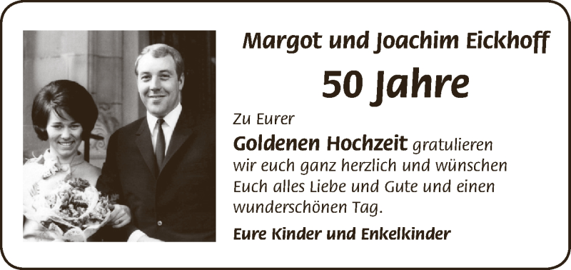 Hochzeitsanzeige von Margot Eickhoff von WESER-KURIER