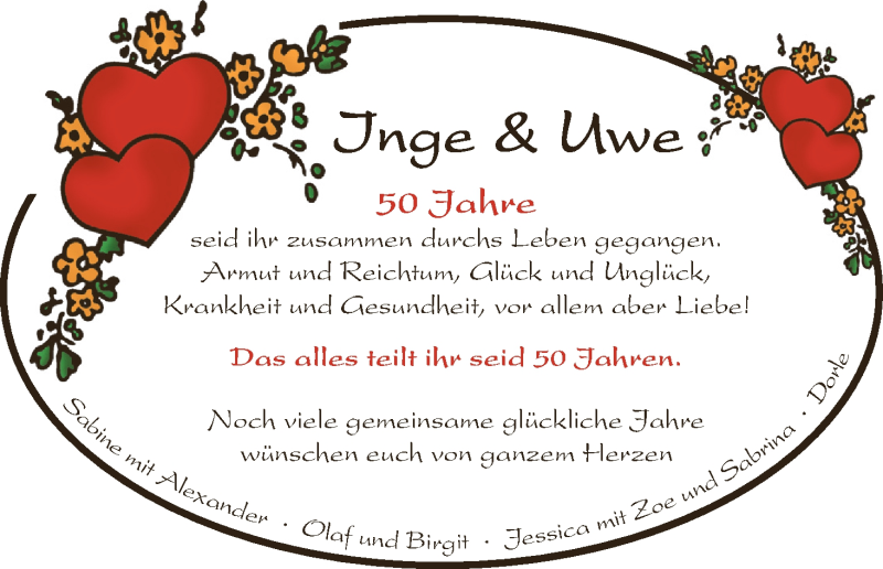 Hochzeitsanzeige von Inge  von Wuemme Zeitung