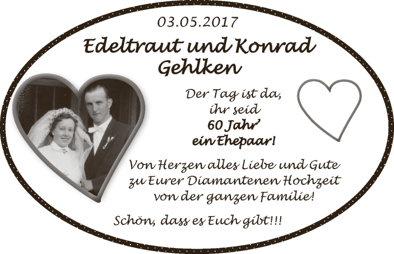 Hochzeitsanzeige von Edeltraut Gehlken von Wuemme Zeitung