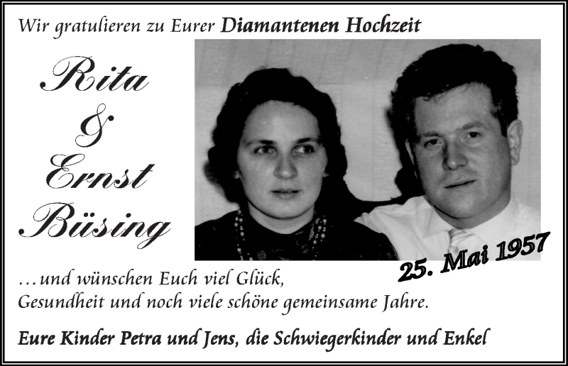 Hochzeitsanzeige von Rita Büsing von WESER-KURIER
