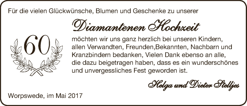 Hochzeitsanzeige von Helga Stelljes von Wuemme Zeitung