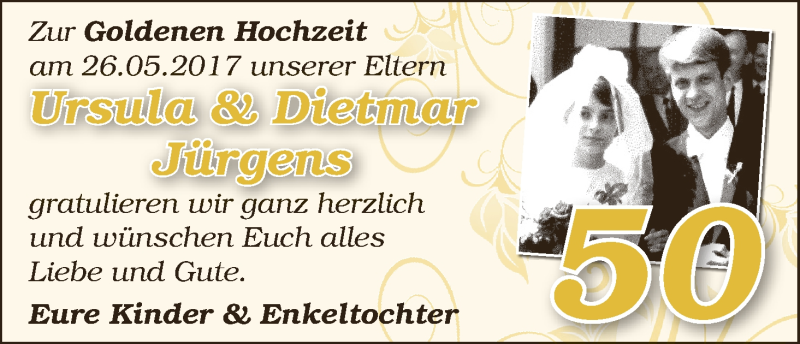 Hochzeitsanzeige von Ursula Jürgens von WESER-KURIER