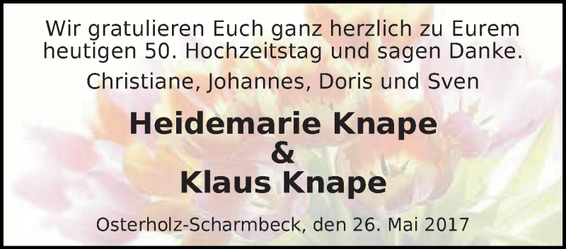 Hochzeitsanzeige von Heidemarie Knape von Osterholzer Kreisblatt