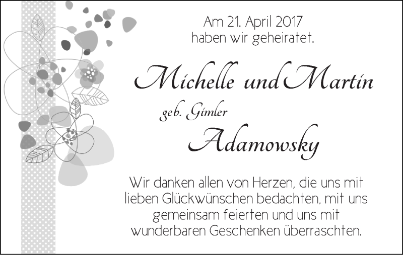 Hochzeitsanzeige von Michelle Adamowsky von WESER-KURIER