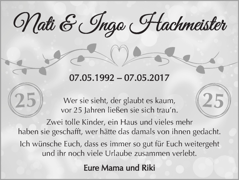 Hochzeitsanzeige von Nati Hachmeister von Die Norddeutsche