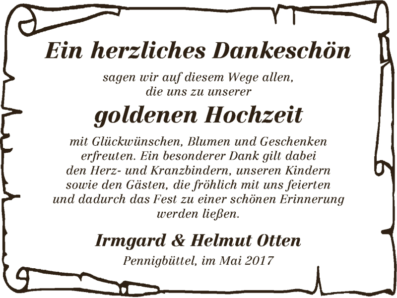 Hochzeitsanzeige von Irmgard Otten von Osterholzer Kreisblatt
