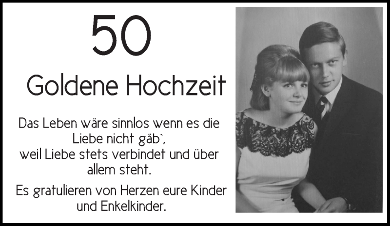 Hochzeitsanzeige von Goldene  von WESER-KURIER