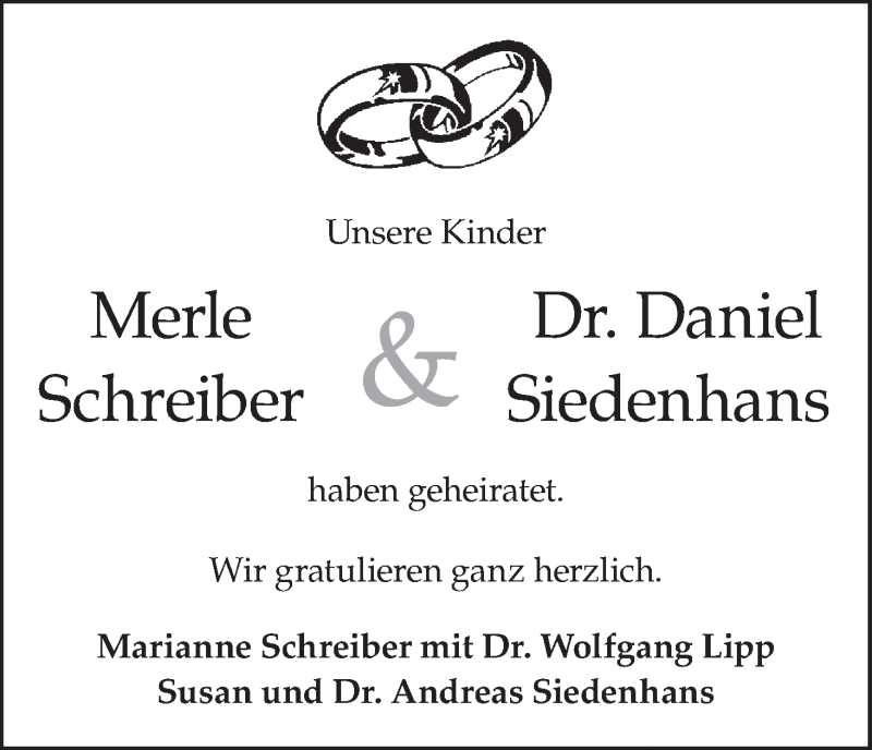 Hochzeitsanzeige von Merle Schreiber von WESER-KURIER