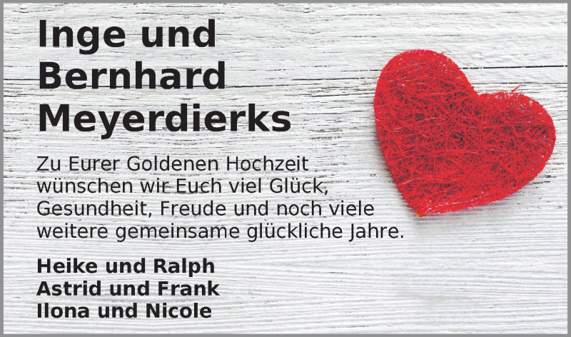 Hochzeitsanzeige von Inge Meyerdierks von Wuemme Zeitung