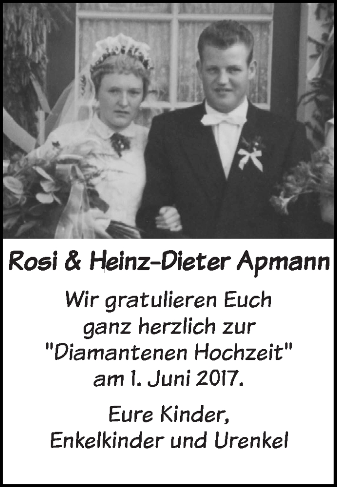 Hochzeitsanzeige von Rosi Apmann von WESER-KURIER