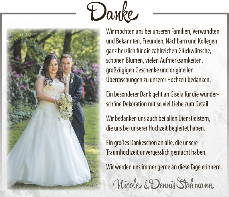 Hochzeitsanzeige von Nicole Stahmann von WESER-KURIER