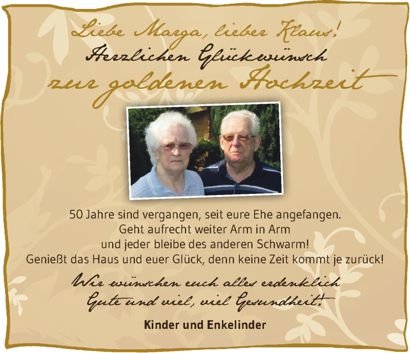 Hochzeitsanzeige von Marga  von Wuemme Zeitung