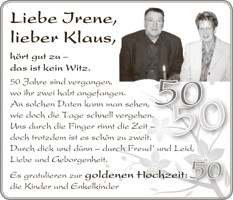 Hochzeitsanzeige von Irene  von Wuemme Zeitung