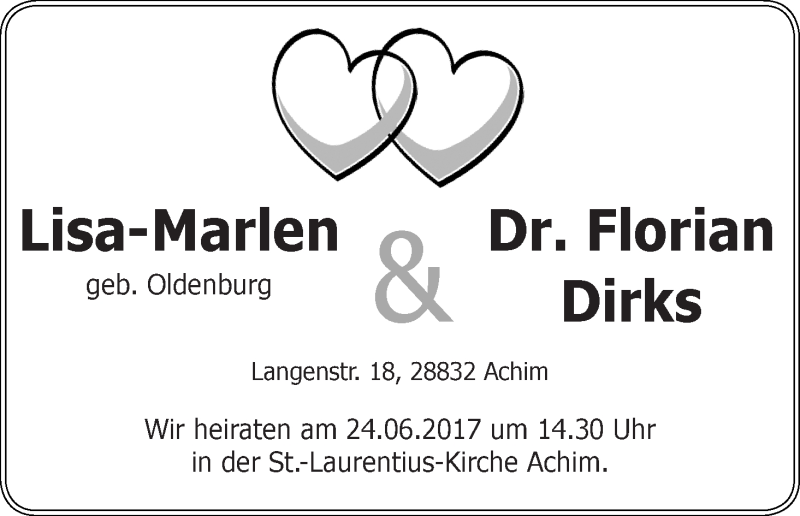 Hochzeitsanzeige von Lisa-Marlen Dirks von WESER-KURIER
