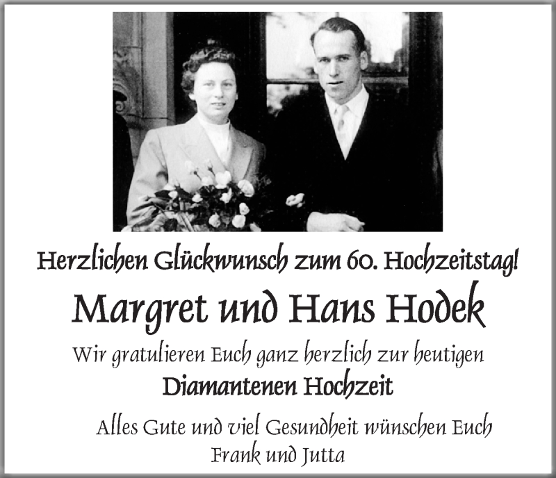 Hochzeitsanzeige von Margret Hodek von WESER-KURIER