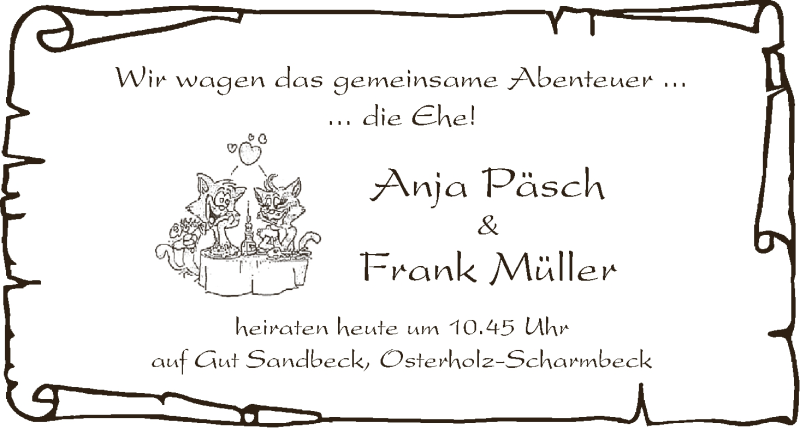 Hochzeitsanzeige von Anja Päsch von Osterholzer Kreisblatt