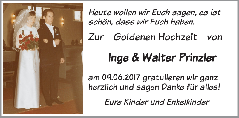 Hochzeitsanzeige von Inge Prinzler von WESER-KURIER