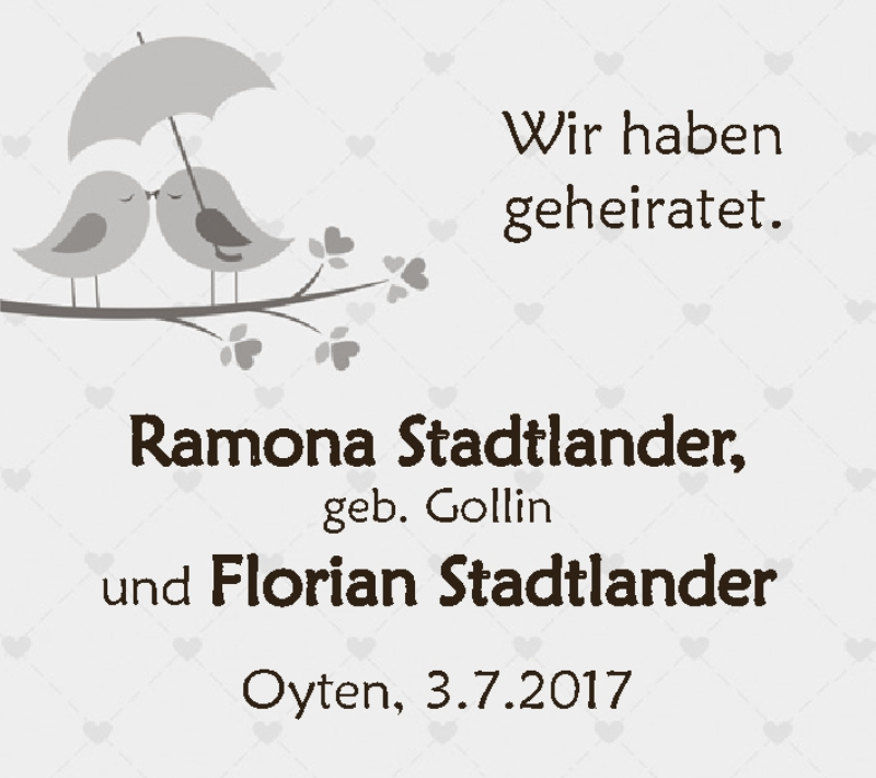 Hochzeitsanzeige von Ramona Stadtlander von WESER-KURIER
