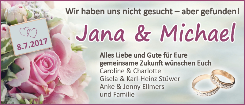 Hochzeitsanzeige von JUana  von WESER-KURIER