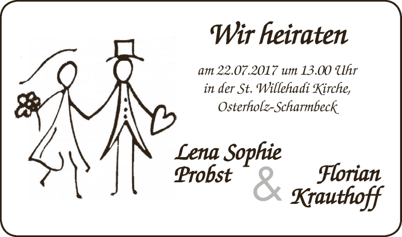 Hochzeitsanzeige von Lena Sophie Probst von Osterholzer Kreisblatt