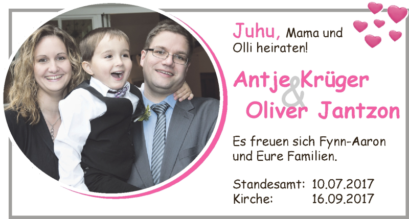 Hochzeitsanzeige von Antje Krüger von WESER-KURIER