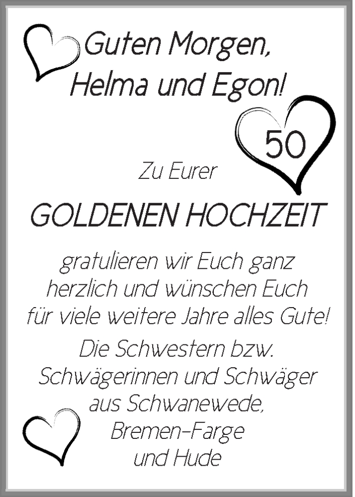 Hochzeitsanzeige von Helma und Egon  von Die Norddeutsche