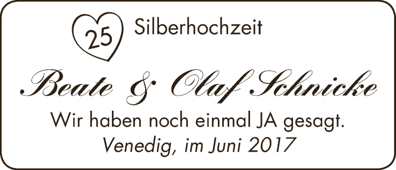 Hochzeitsanzeige von Beate Schnicke von WESER-KURIER