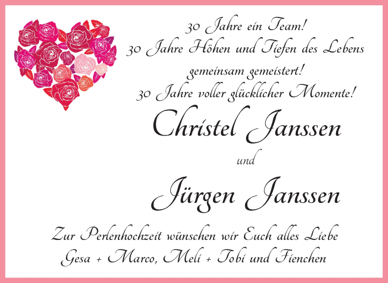 Hochzeitsanzeige von Christel Janssen von Wuemme Zeitung