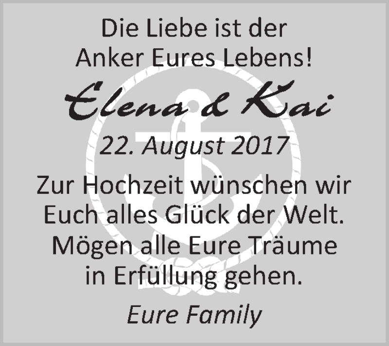 Hochzeitsanzeige von Elena  von WESER-KURIER