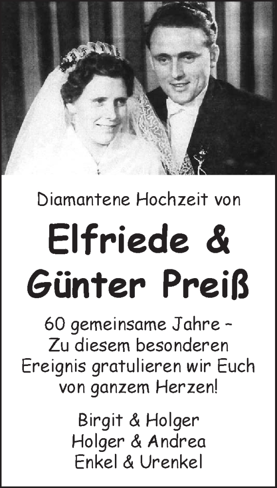 Hochzeitsanzeige von Elfriede Preiß von WESER-KURIER