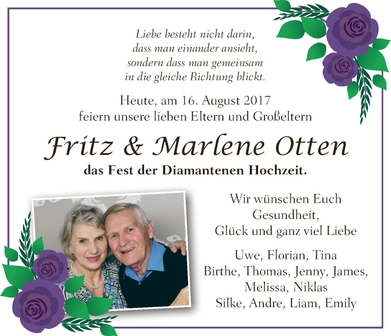 Hochzeitsanzeige von Fritz Otten von Osterholzer Kreisblatt