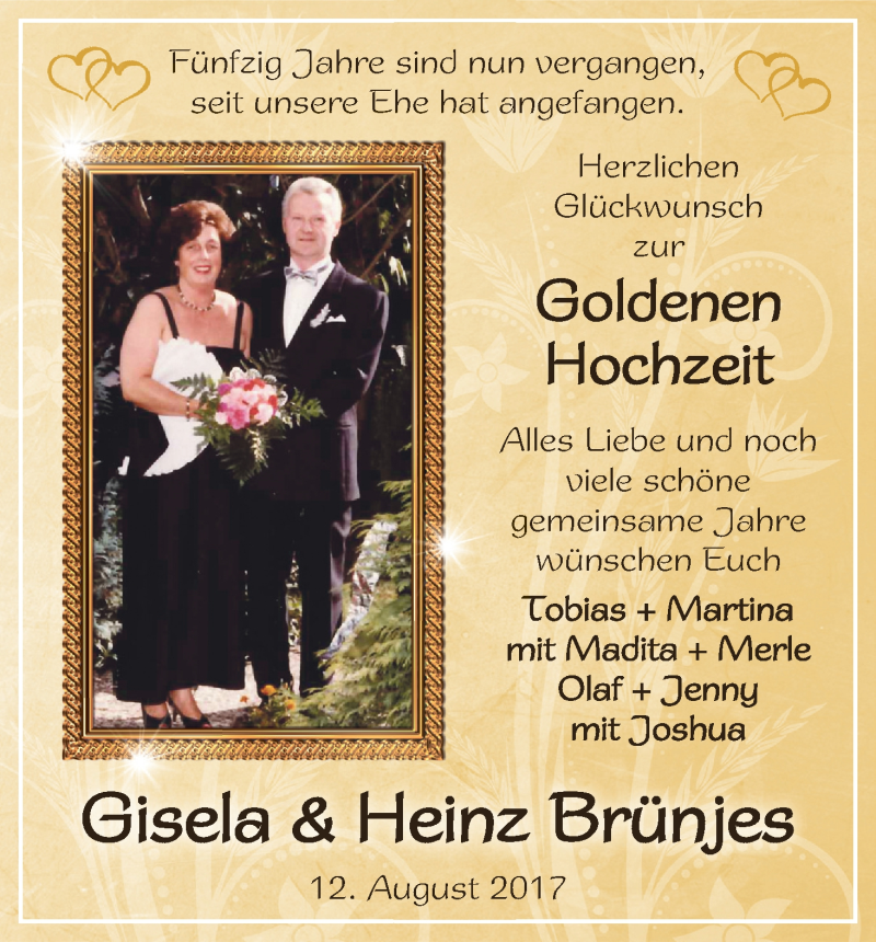 Hochzeitsanzeige von Gisela Brünjes von Wuemme Zeitung