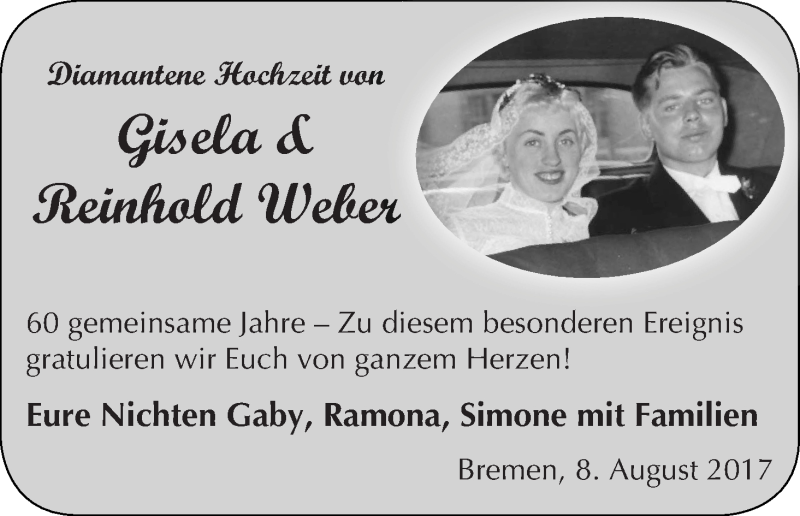 Hochzeitsanzeige von Gisela Weber von WESER-KURIER