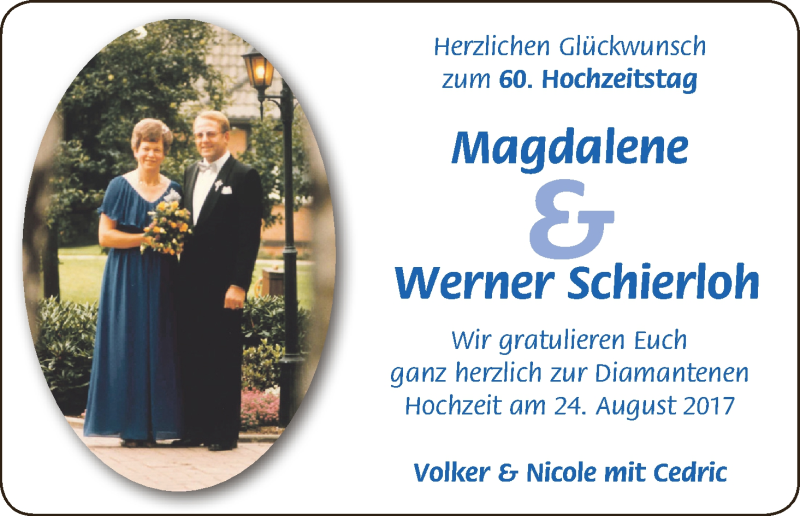 Hochzeitsanzeige von Magdalene Schierloh von WESER-KURIER