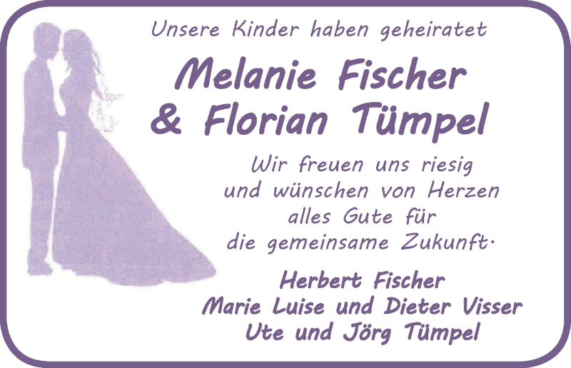 Hochzeitsanzeige von Melanie Fischer von WESER-KURIER