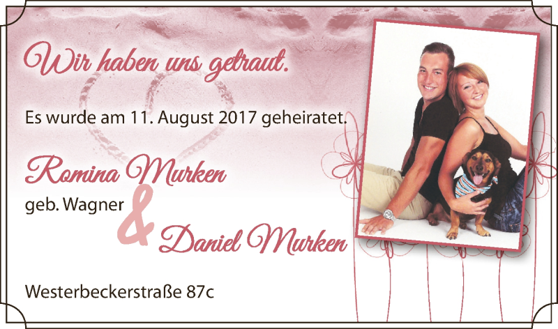 Hochzeitsanzeige von Romina Murken von Osterholzer Kreisblatt