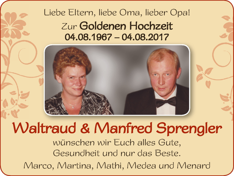 Hochzeitsanzeige von Waltraud Sprengler von Osterholzer Kreisblatt