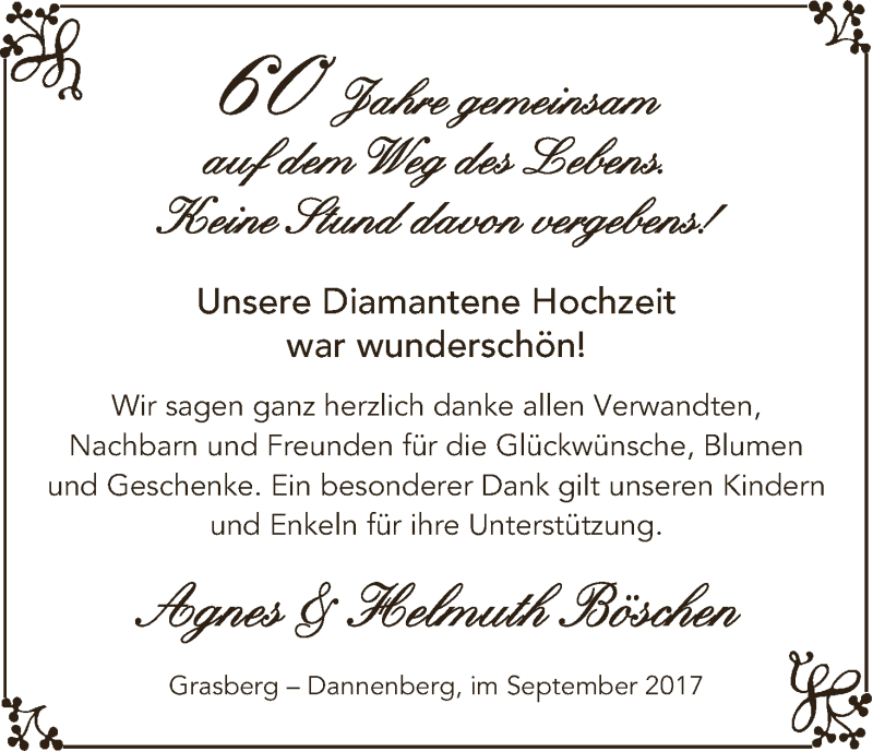 Hochzeitsanzeige von Agnes Böschen von Wuemme Zeitung